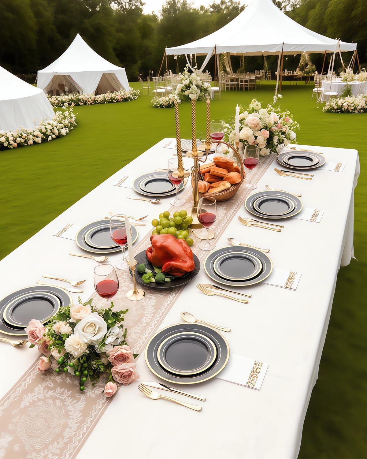 200PCS Black Plastic Plates Set with Gold Rim, 100 10.25 inch Dinner Plates and 100 7.5 inch Dessert Plates, Premium Disposable Plates forfor Party, Wedding, Holiday,And Halloween