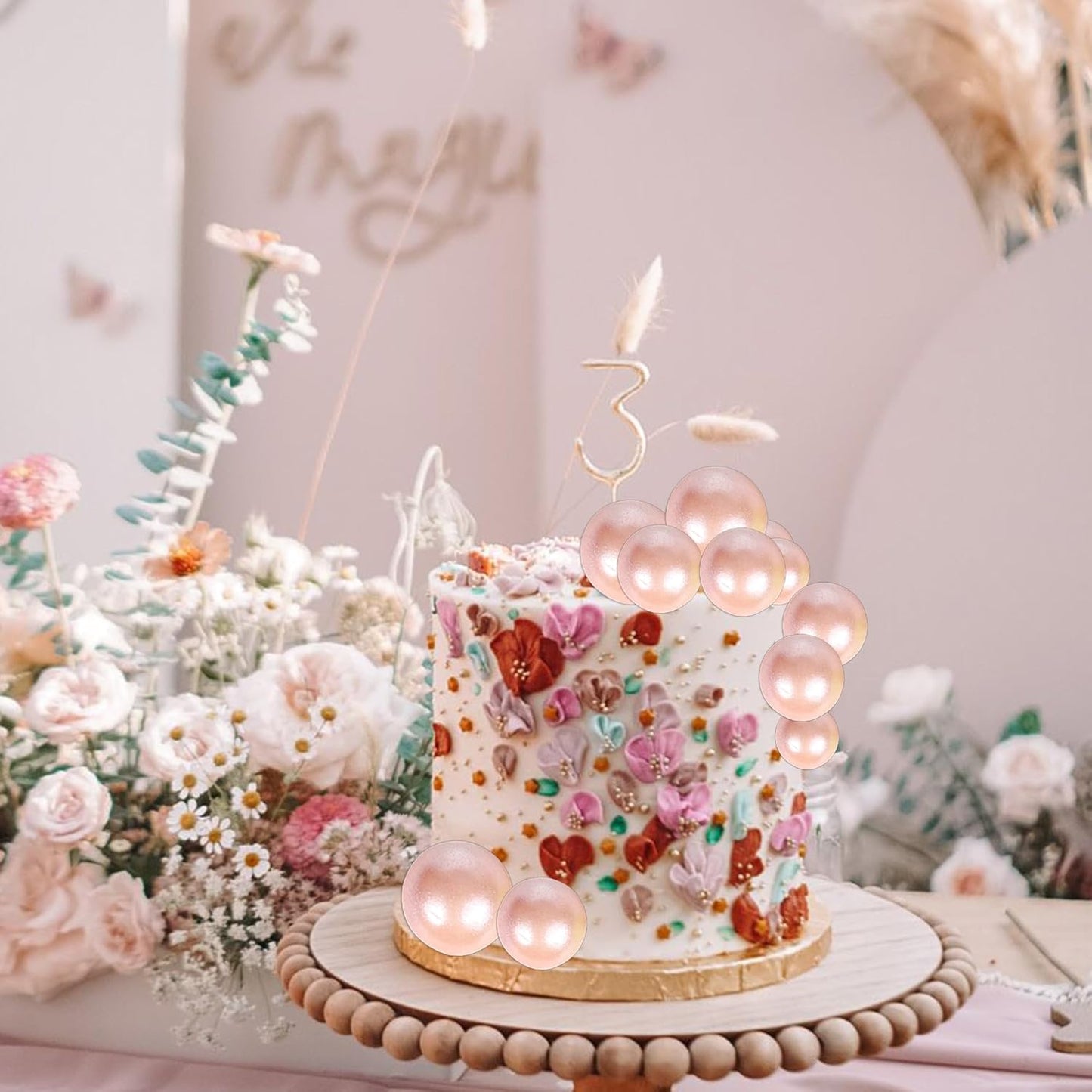 24 PCS Ball Cake Toppers Balls Cupcake Toppers Insert Foam Ball Shaped Cake Picks Mini Balloon Cake Decoration for Wedding Baby Shower Birthday Party Cake Decorations Supplies Rose Gold