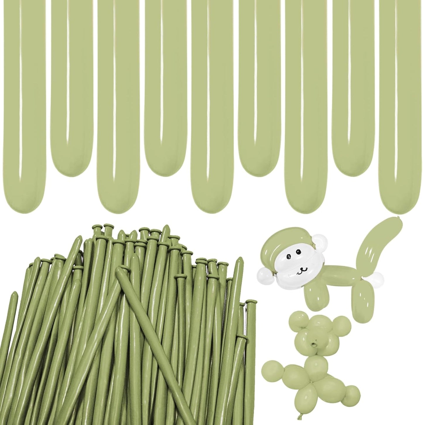Avocado Green Long Balloons Premium 260 Twisting Balloons Animals Magic for Birthday Kids Wedding Party Supply 100pcs