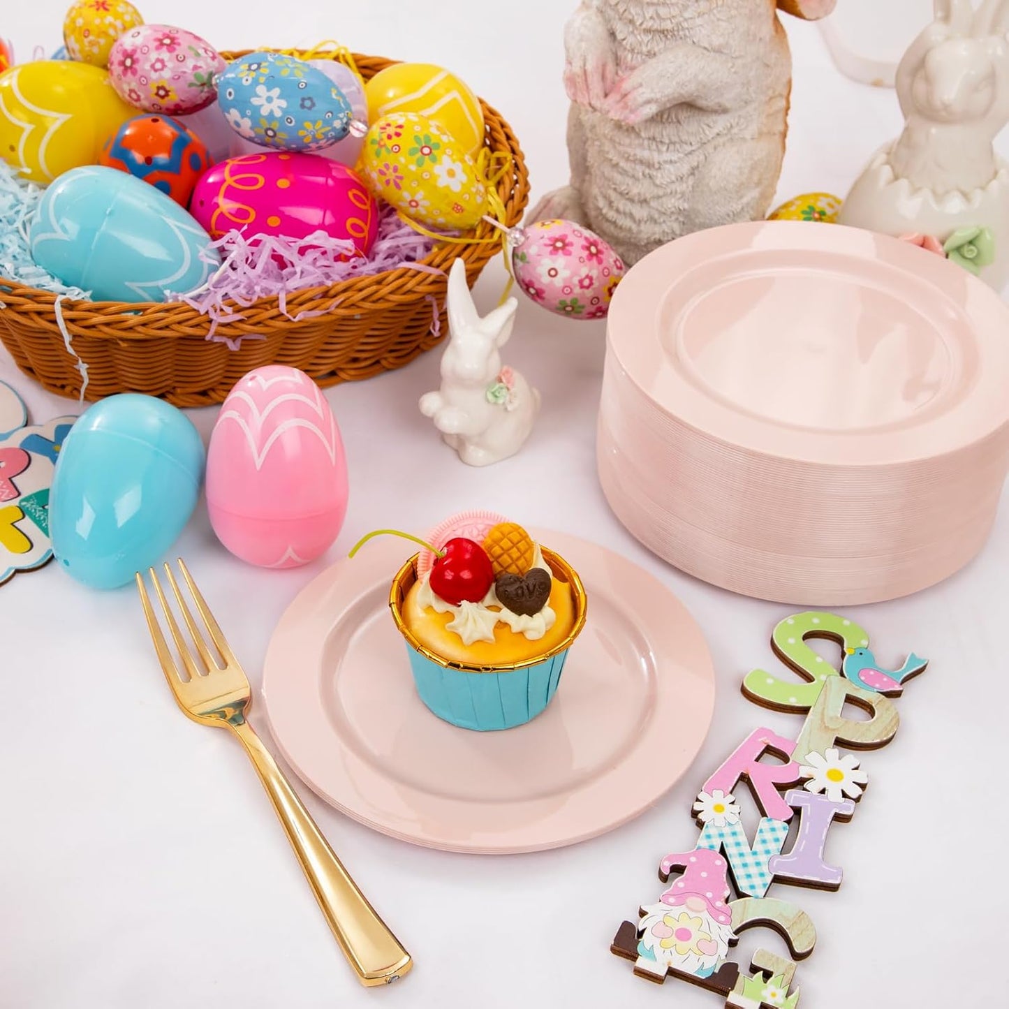 bUCLA 100Pieces Pink Plastic Dessert Plates - 6.25 inch Pink Disposable Dessert/Appetizer/Small Cake Plates for Wedding, Party & Mother's Day