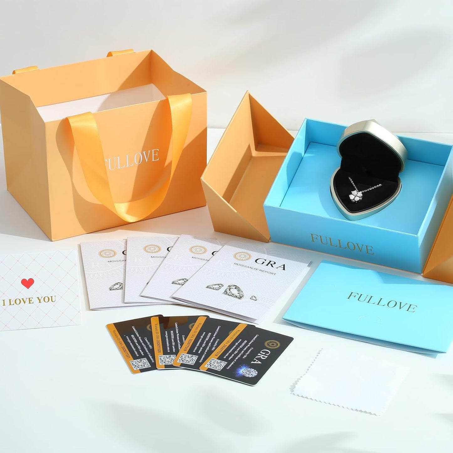 Luckylove 2-In-1 Four Heart Necklace for Women, 4 or 2 Carats Moissanite, Sterling Silver Jewelry, Anniversary Birthday Christmas Valentines Day, Special Gifts For Wife Girlfriend Daughter Her