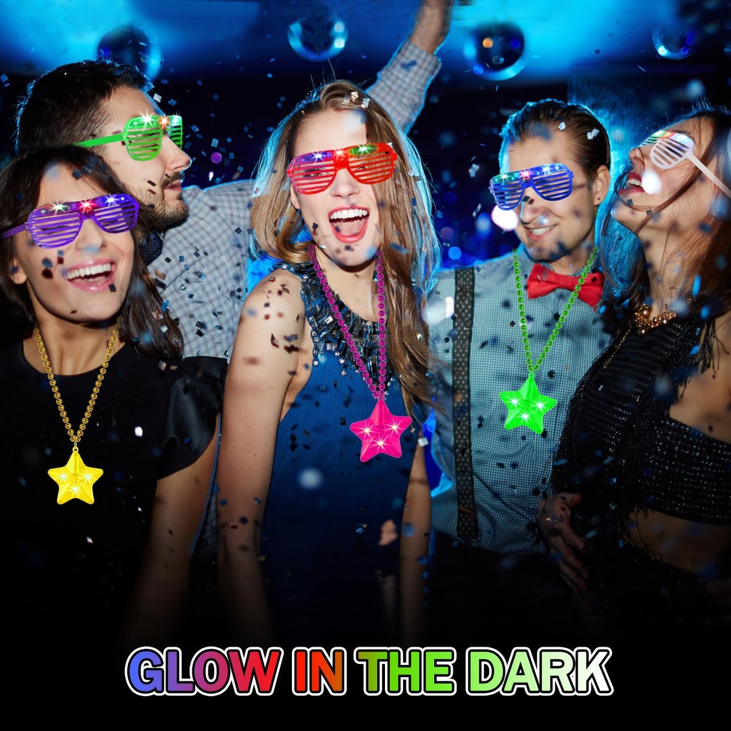 6 Pack Green LED Glow Star Necklace Bulk Beaded Necklaces for Christmas Decorations Mardi Gras Party Favors