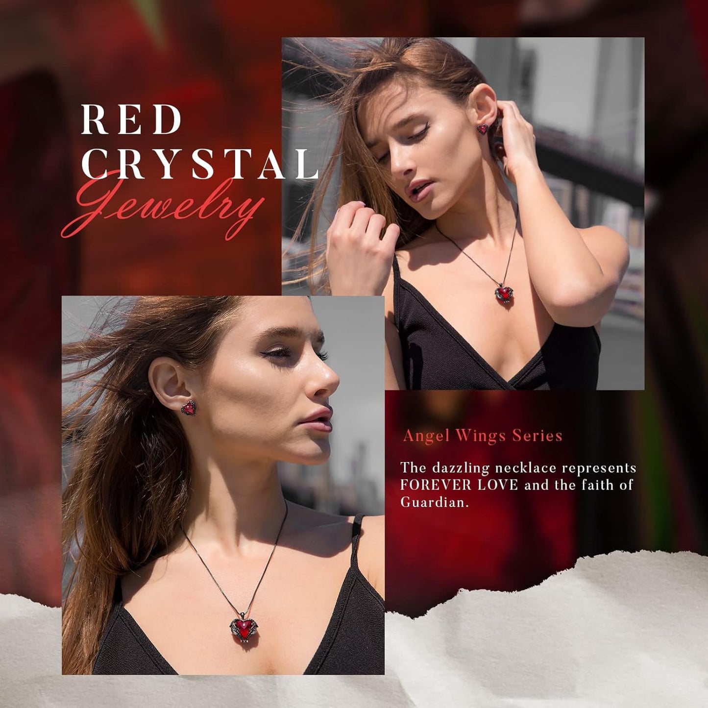 CDE Mothers Day Jewelry Set for Women, Angle Wing Heart Pendant Necklaces and Earrings with Birthstone, Birthday/Anniversary Christmas Jewelry Gift for Women Wife Her