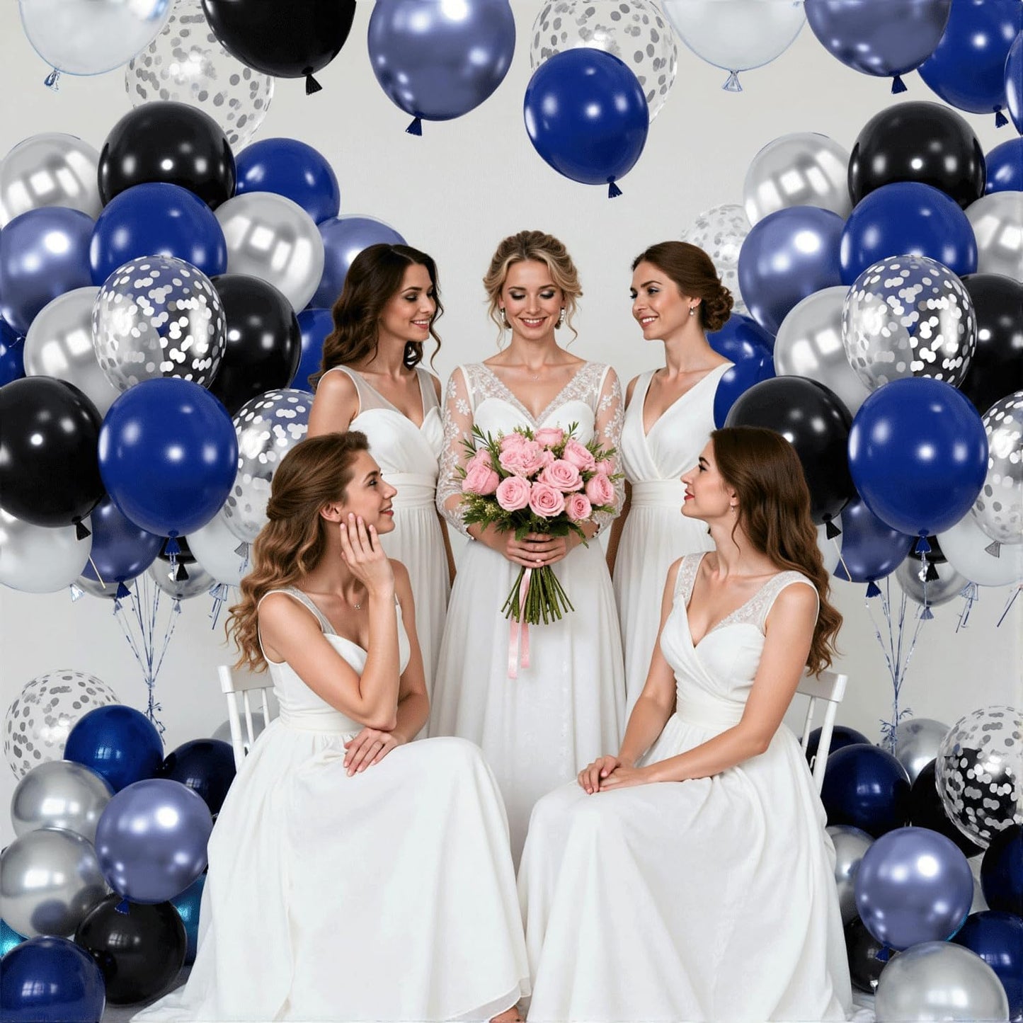 Navy Blue Silver Black Balloons, 60pcs 12 inch Dark Blue and Silver Metallic Balloons Blue Silver Confetti Party Balloons for Graduation Father's Day Birthday Party Decorations