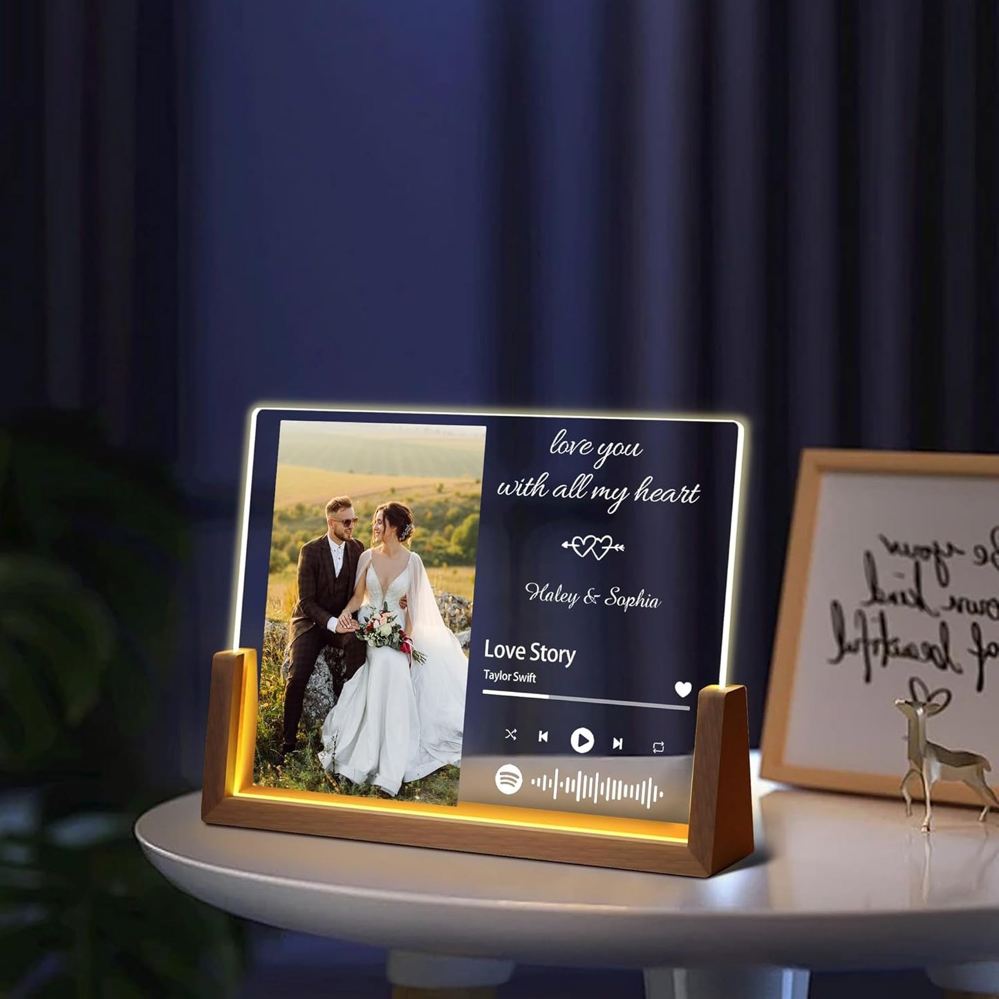 Personalized Valentine's Day Couple Gifts For Him Her, Custom Acrylic Spotify Plaque Christmas Gifts For Boyfriend Girlfriend,Custom LED Picture Frame For Women Men Anniversary Birthday Wedding Gift