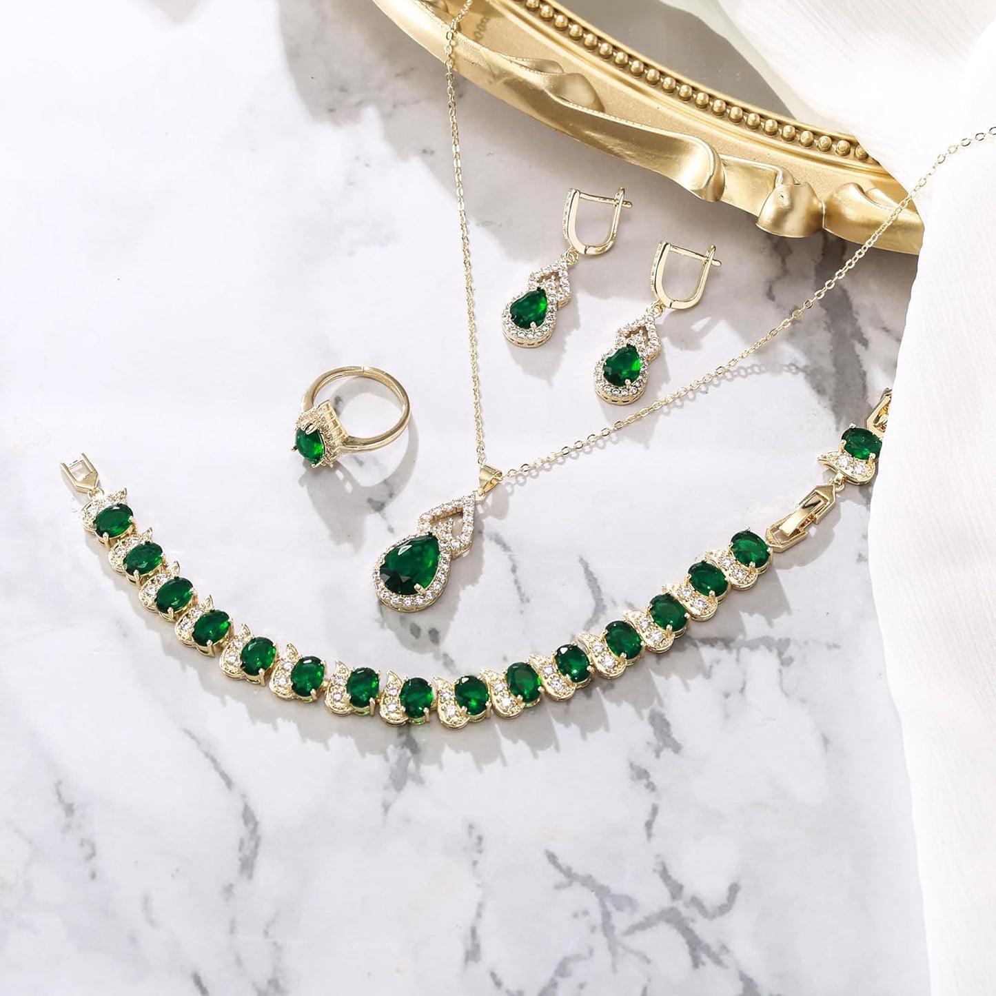 BriLove Wedding Jewelry Set for Women Bride Bridesmaid, Gorgeous Cubic Zirconia Teardrop Necklace Earrings Bracelet Adjustable Ring Jewelry Gift for Birthday/Anniversary/Mother’s Day