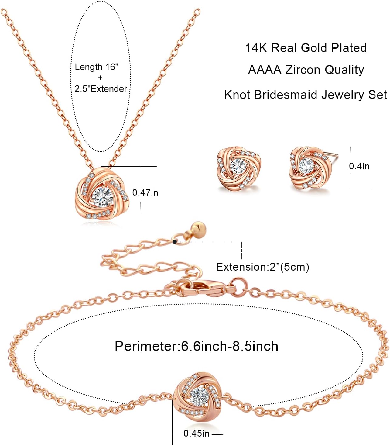 DHQH Cubic Zirconia Teardrop Necklace and Earring Set for Wedding with Crystal Link Bracelet Bridesmaids Jewelry Sets for Women Wedding Party Jewelry for Bridal Bridesmaid