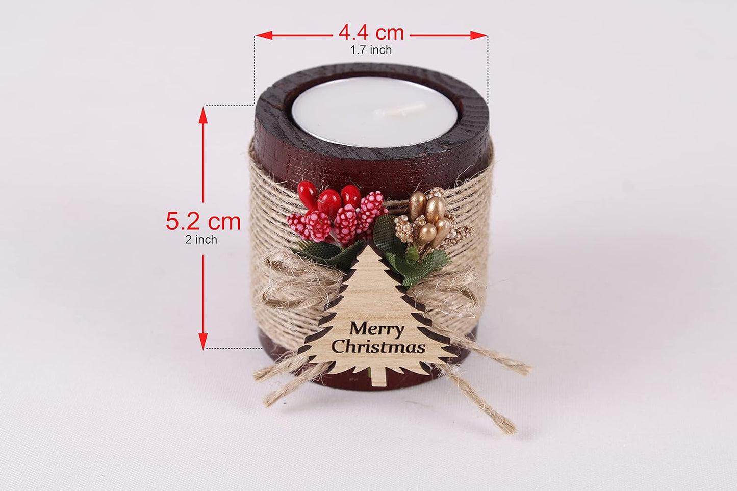 HTF Pack of 10 Christmas Decorations Wood Tealight Candle Holder, Coworker Gift, Happy, New Year, Christmas Candles, Noel Xmas Decoration (CH-Tree, Dark Brown)