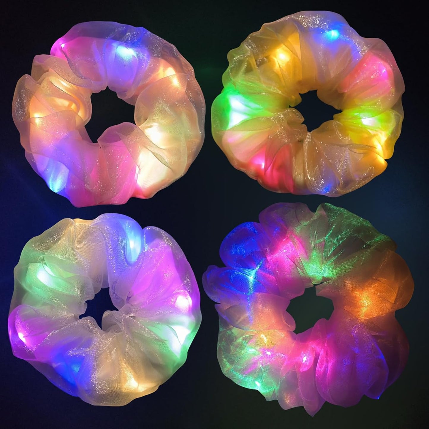 Light Up Scrunchies, Double-layer LED Hair Ties Glow in the Dark Party Supplies Glow Sticks Rave Accessories for Women Girls Neon Party, Fun Hair Accessories, Halloween Party Favor