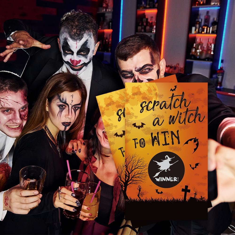 Haizct 50 Pack Halloween Theme Scratch off Game, Spider Witch Bat Halloween Scratch Card for Baby Shower Halloween Party Game Lottery Games Group Games Family Activity, Bridal Shower Activity and Idea