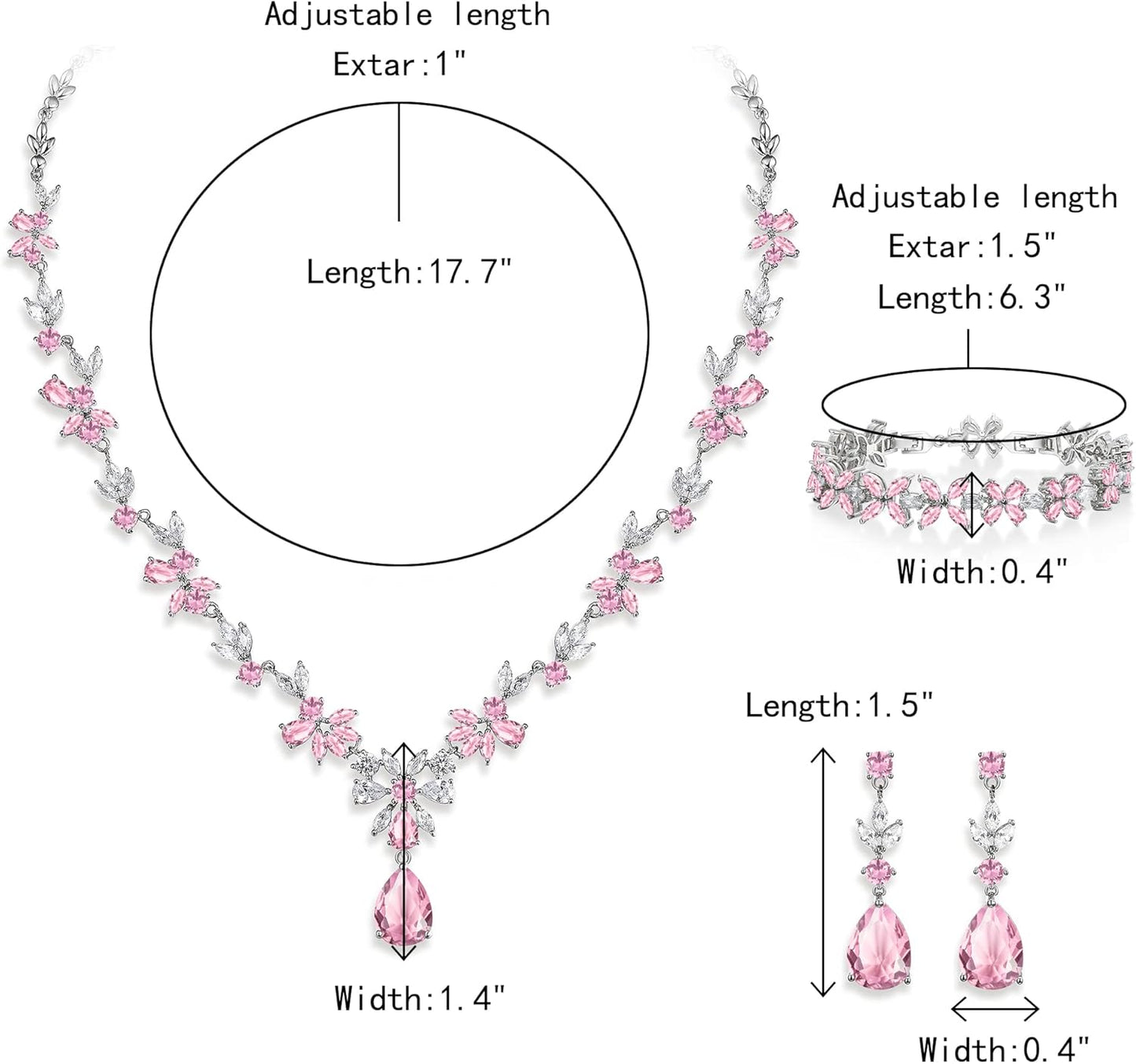 Crysdue Wedding Jewelry Set for Women, Floral Leaf Vine Teardrop Necklace Dangle Earrings Bracelet and Hair Comb, Cubic Zirconia Elegant Party Prom Jewellery for Bridal Bridesmaid