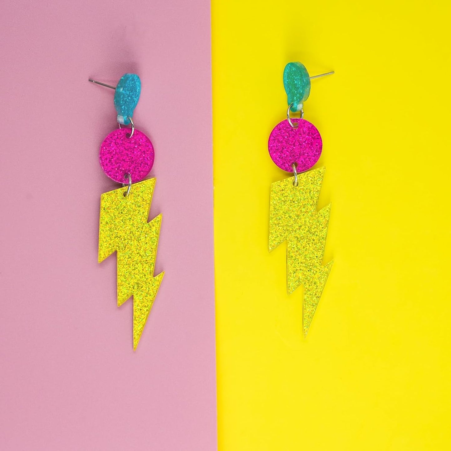 80s Neon Earrings for Women Acrylic Lightning Bolt Drop Earrings Retro 80s 90s Glow Party Accessories Neon Jewelry for Halloween Costume Outfit