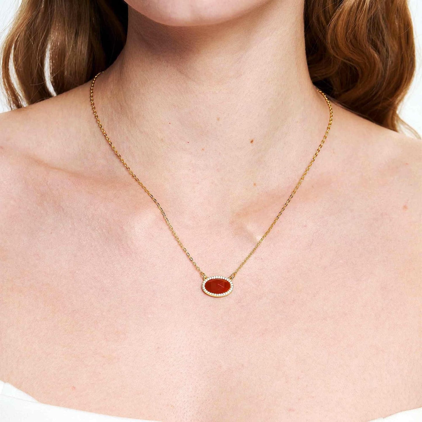 14K Gold Plated Pendant Necklace for Women Oval Cut Gemstone Crystal Pendant Necklaces Birthday Gifts for Women Mom Wife Friends