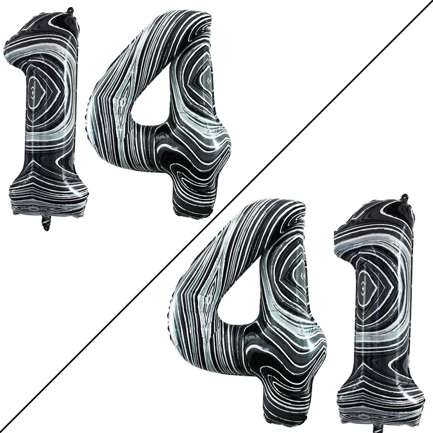 GOER Number 14 Balloons for 14th Birthday Sweet 14 Party Decorations,42 Inch Jumbo Foil Helium 41 Balloons for 41st Birthday Party Decoration (Marble Black)