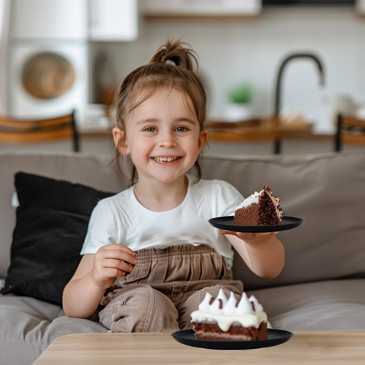 Homienly 5.7 Inch Small Plates, Wheat Straw Mini Plate,Set of 8, Unbreakable Dessert Dishes Plates,Plate Set Ideal for Dessert, Appetizers, Small Serving, Side Dish, Black