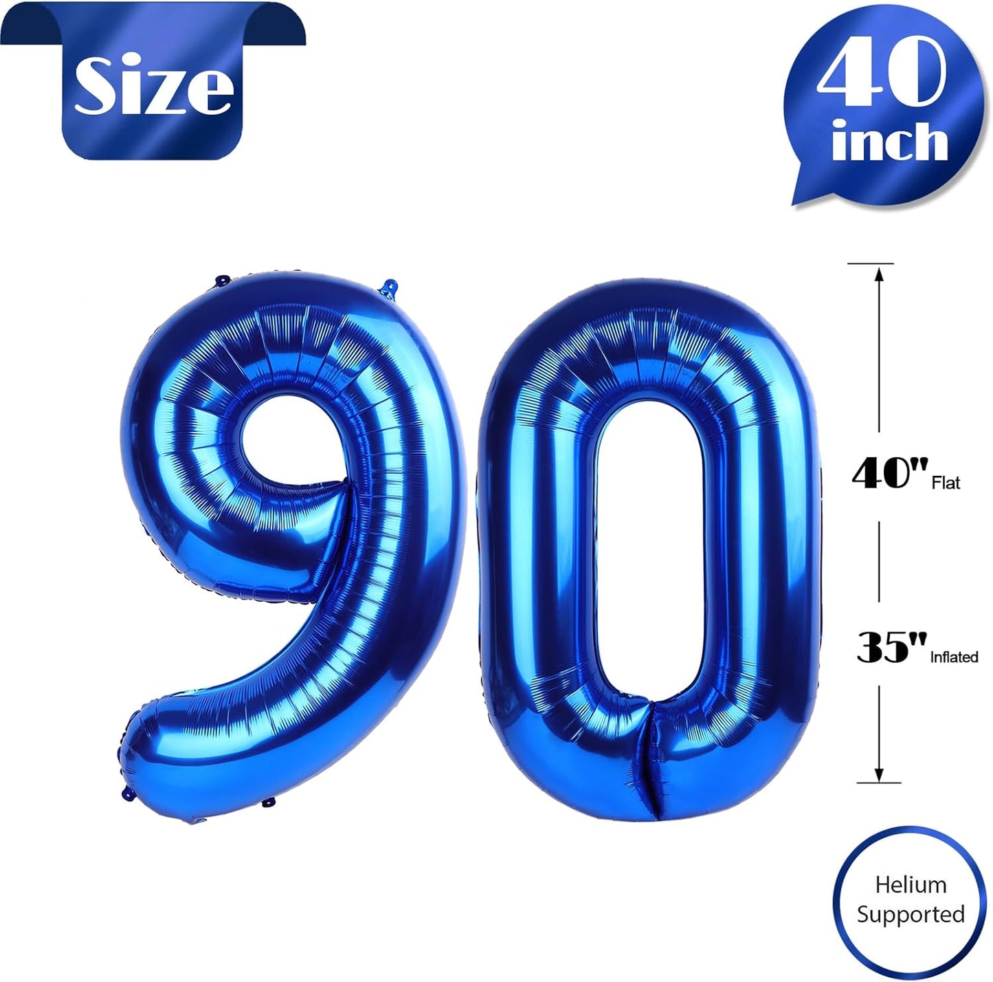 Navy Blue Number 90 Balloon 40 inch, 90 Number Balloons, 90th Navy Blue Birthday Decorations, 90 Year Old Women Men Blue Party Supplies