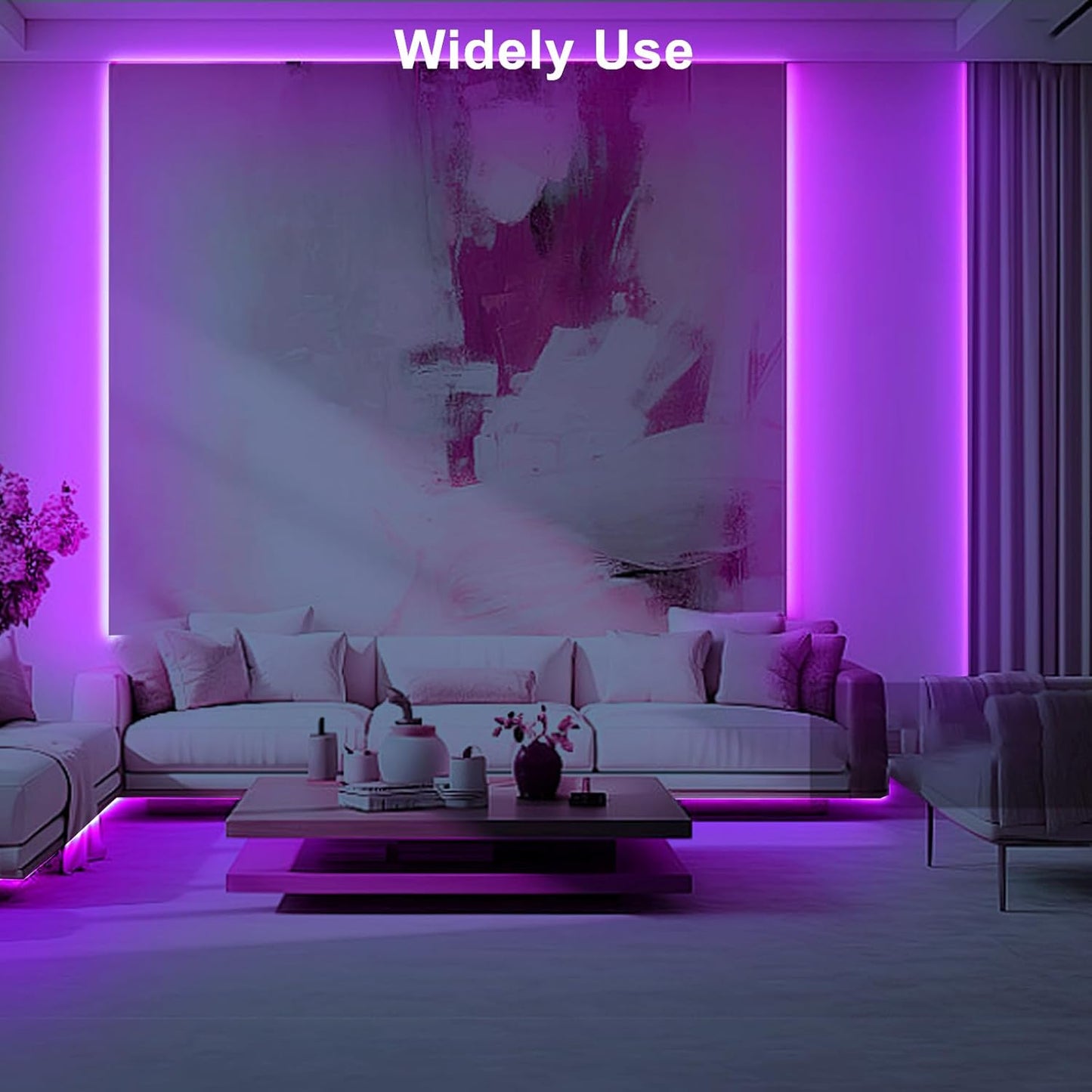 32.8ft Purple COB Led Strip Lights with Remote, Dimmable Bright Dotless Adhesive Indoor Led COB Light Strip for Cabinet, Painting, Room, Bed