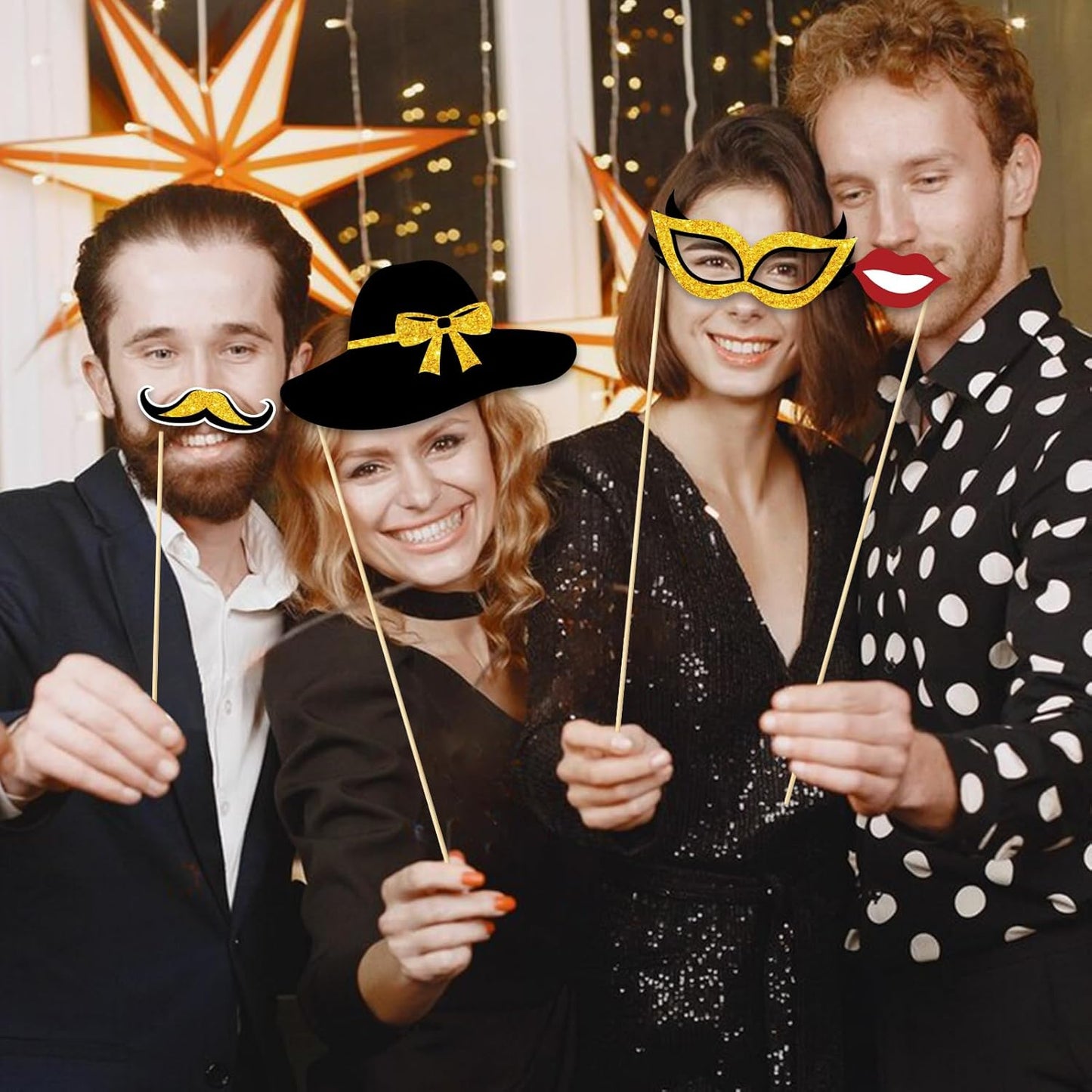 Birthday Party Decorations for Boys & Girls - Black & Gold Photo Booth Props & Selfie Frame Set