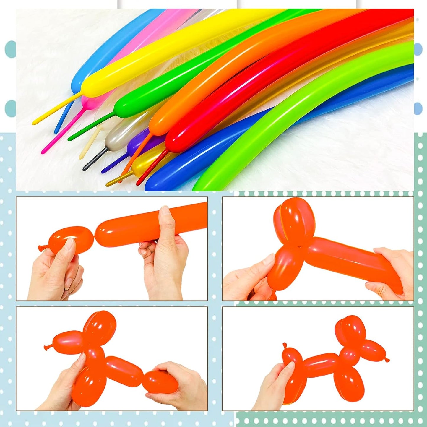 Long Orange Balloons Kit for Kids Party Decor - 260 Bright Orange Balloons, Twisting Animals Pack, Thicken Latex for Halloween Party Decor