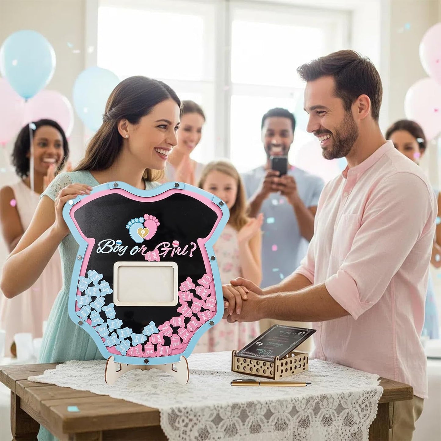 Baby Shower Guest Book Alternative Set - Gender Reveal Guest Book Sign in Board with Decorations, for Mom, Baby Boy or Girl Theme Party Supplies