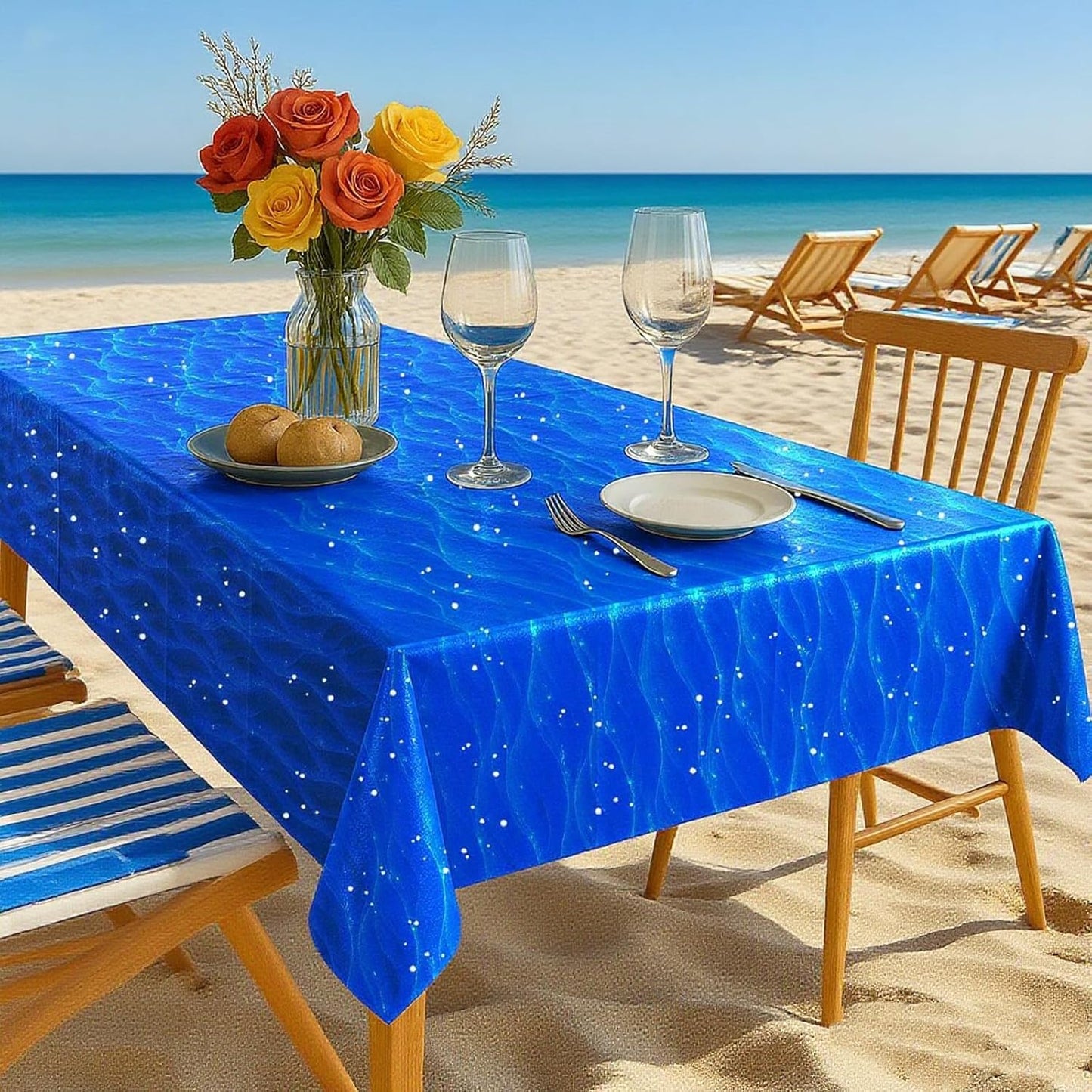 4 Pcs Ocean Wave Plastic Tablecloth Disposable Water Table Cover Blue Under The Sea Party Tablecloths Beach Table Cloth for Summer Pool Birthday Party Decorations (54" x108")