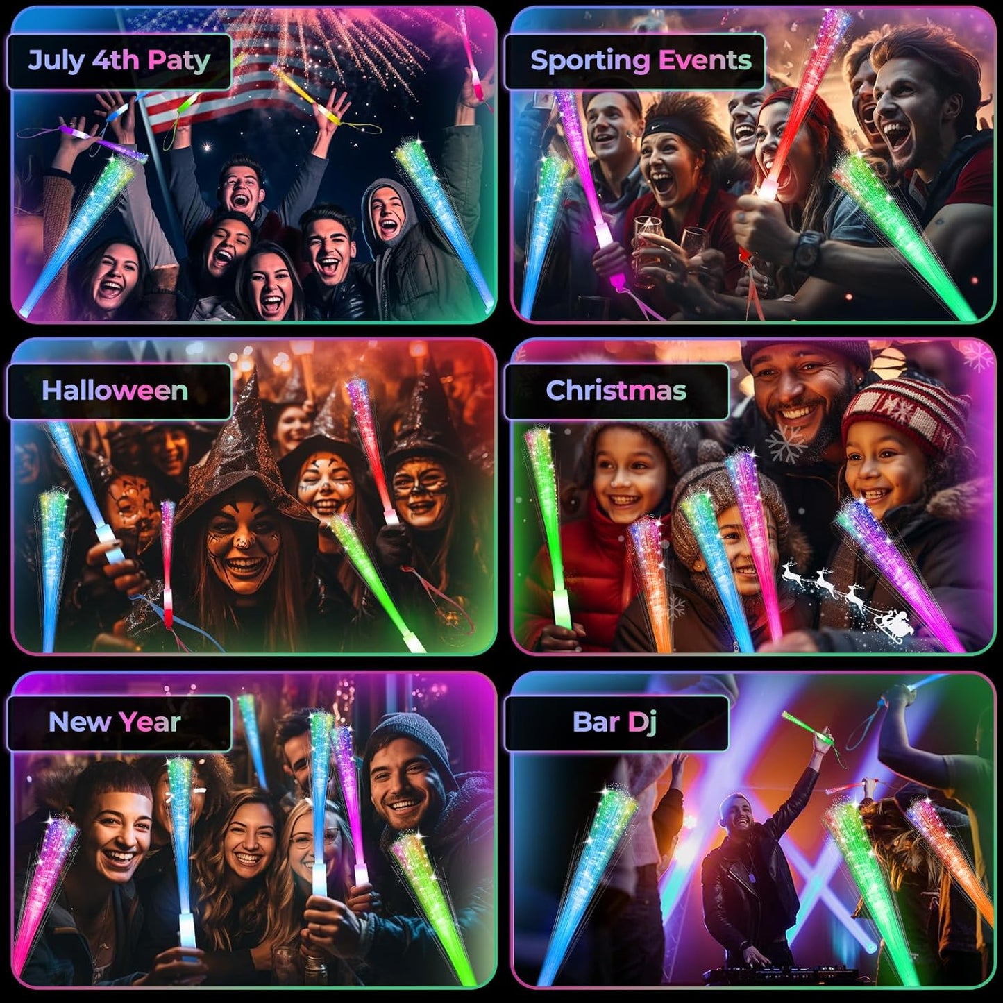 28 PCS Glow Fiber Wands Sticks, New Year's Glow Sticks, LED Light Wands, Glow in The Dark Party Supplies, Fiber Optic Wands, LED Flashing Sticks, Fiber Optic Light Wand Stick for Party