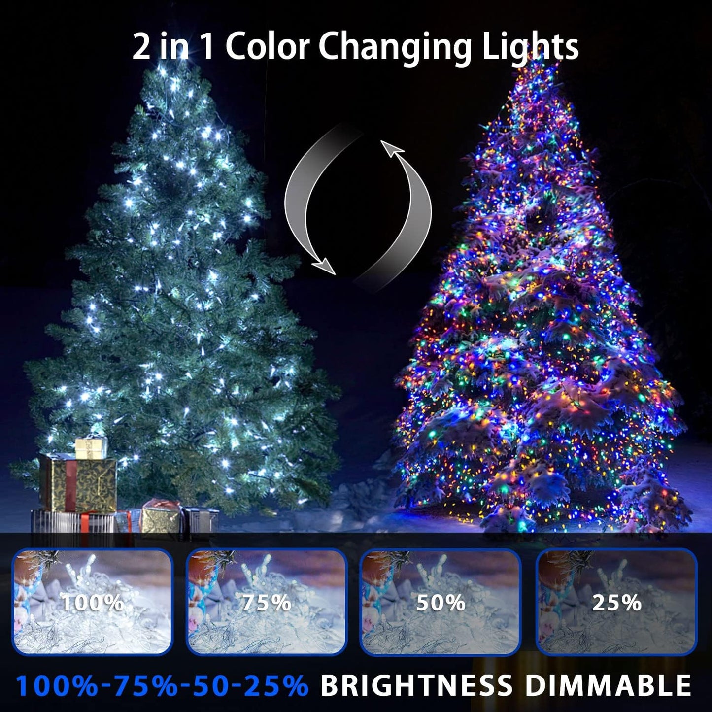 JMEXSUSS 200 LED Christmas String Lights Outdoor Waterproof, 66ft Color Changing String Lights Plug in, Cool White & Multicolor Christmas Lights for Trees Yard Wedding Xmas Party Decorations