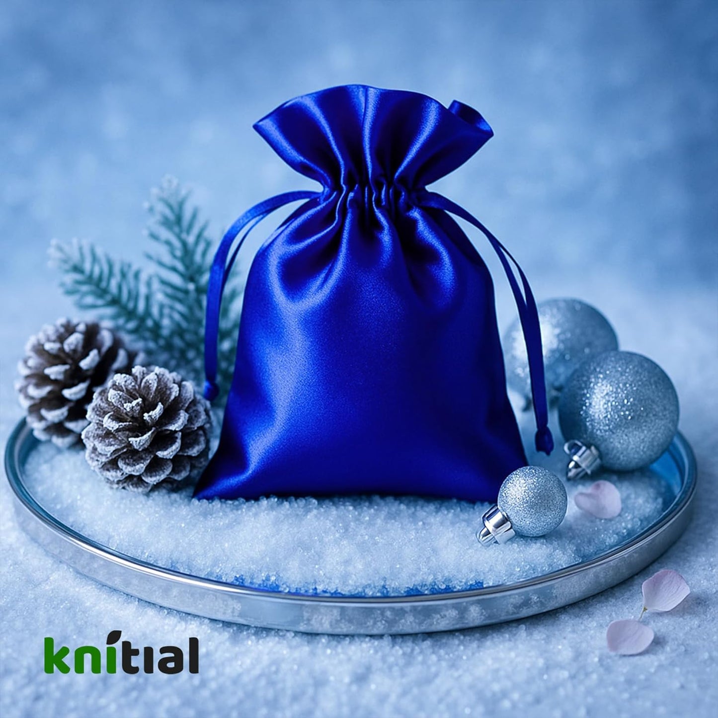 Knitial 5" x 8" Metallic Bronze Satin Gift Bags, Jewelry, Wedding Favor Drawstring Bags Baby Shower Christmas 50 Count