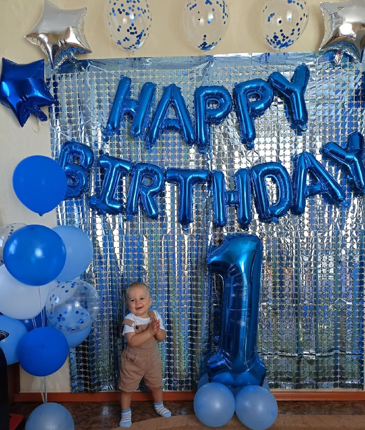Blue Happy Birthday Balloon Banner, 16 Inch Foil Mylar Happy Birthday Balloons Letters, Reusable Happy Birthday Sign, Blue Birthday Decorations for Women, Men, Boys and Girls