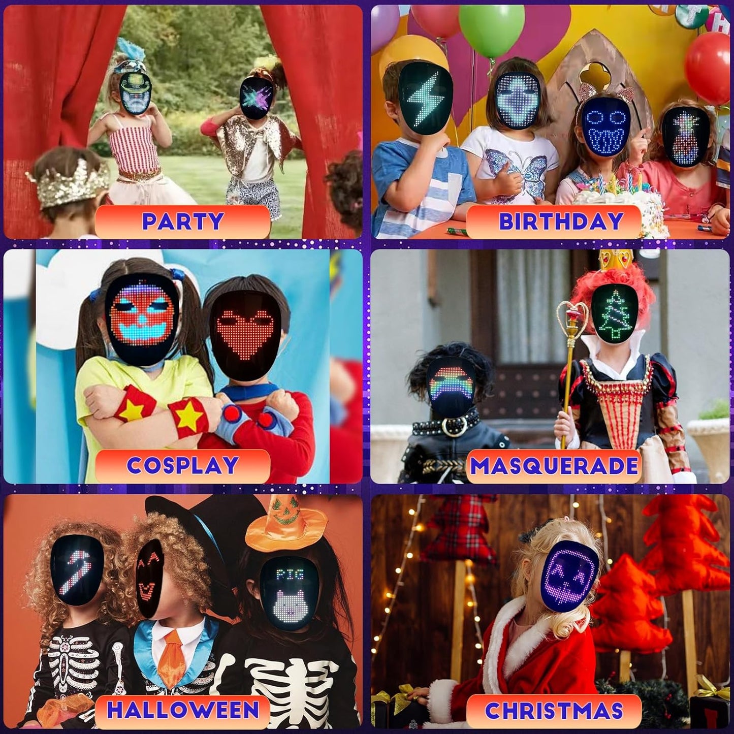 Led Mask with Gesture Sensing, Light up Face Transforming Mask for Halloween Xmas Costume Party