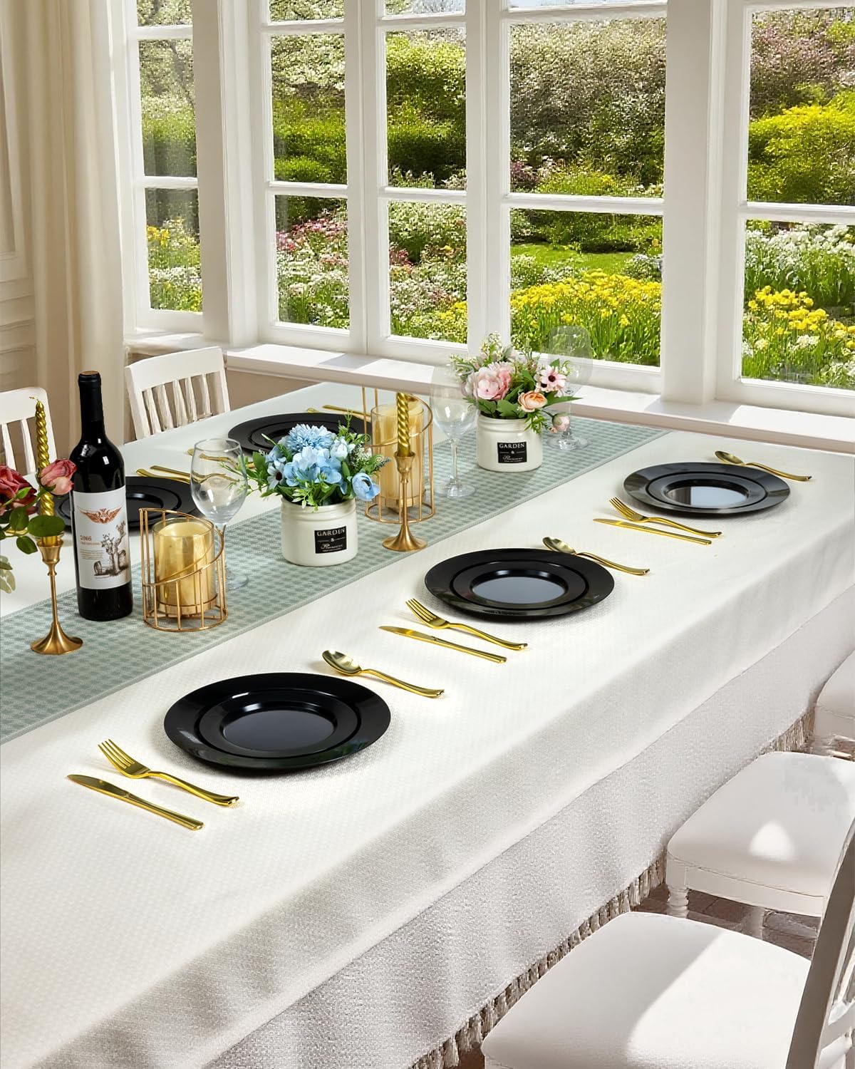 BESTVIP 200PCS Black Plastic Plates, Disposable Party Plates with 100 Dinner Plates and 100 Dessert Plates, Plastic Plates for Party, Wedding,Halloween and Birthday (Black, 200PCS)