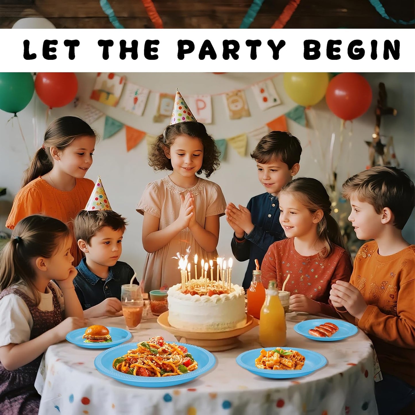 WELLIFE 10 Inch Plastic Plates Light Blue 50 Count Disposable Plate for Party, Large Big Plates for Dinner Party Supplies Birthday Camping BBQ