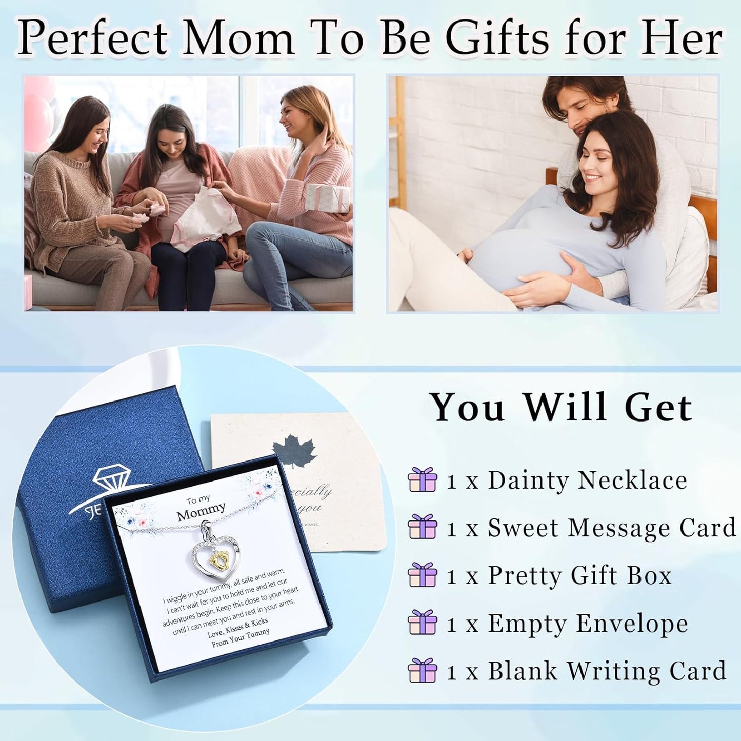 EPIRORA New Mom To Be Gift, Silver Baby Feet Heart Necklace Gifts for Pregnant Mommy 1st Time Moms, Mama Necklaces for Women Mommy to Be New Mother, Mothers Day Birthday Christmas Presents for Her