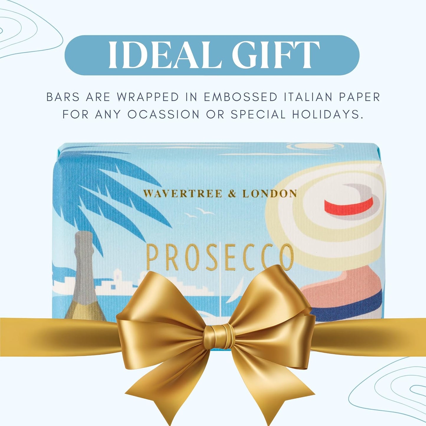 Wavertree & London Prosecco Scented Natural Soap (2 Bars), 7oz Moisturizing French Triple Milled Soap Bars enriched with shea butter - Pure Plant Based Bath & Body Bars for All Skin Types