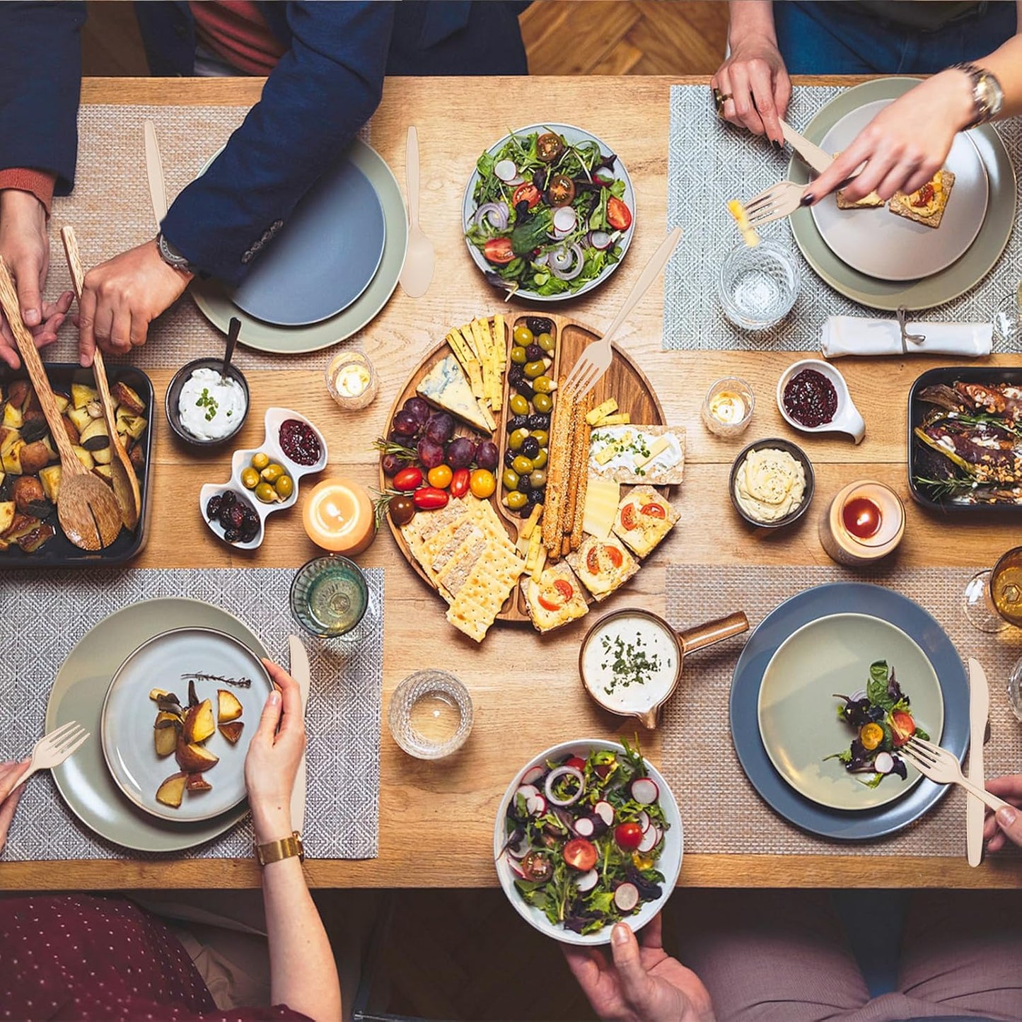 Compostable Utensils, Light Brown Plastic Silverware, Compostable Cutlery 100 Forks 100 Spoons 100 Knives, No Plastic Disposable Silverware, Eco Friendly Disposable Cutlery for Party Office Wedding