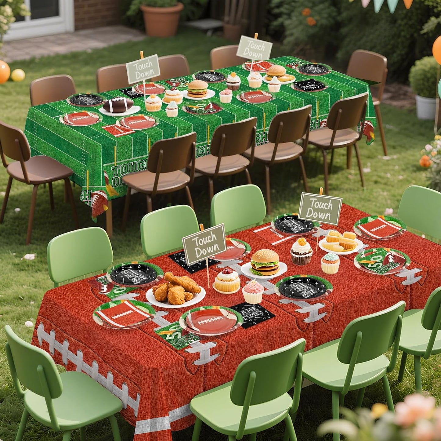 Football Party Decorations Kit for 24: Football Party Supplies Set with Plates, Dessert Plates, Napkins, Cups, Banner & Touchdown Tablecloth - for Football Tailgate Party Decorations