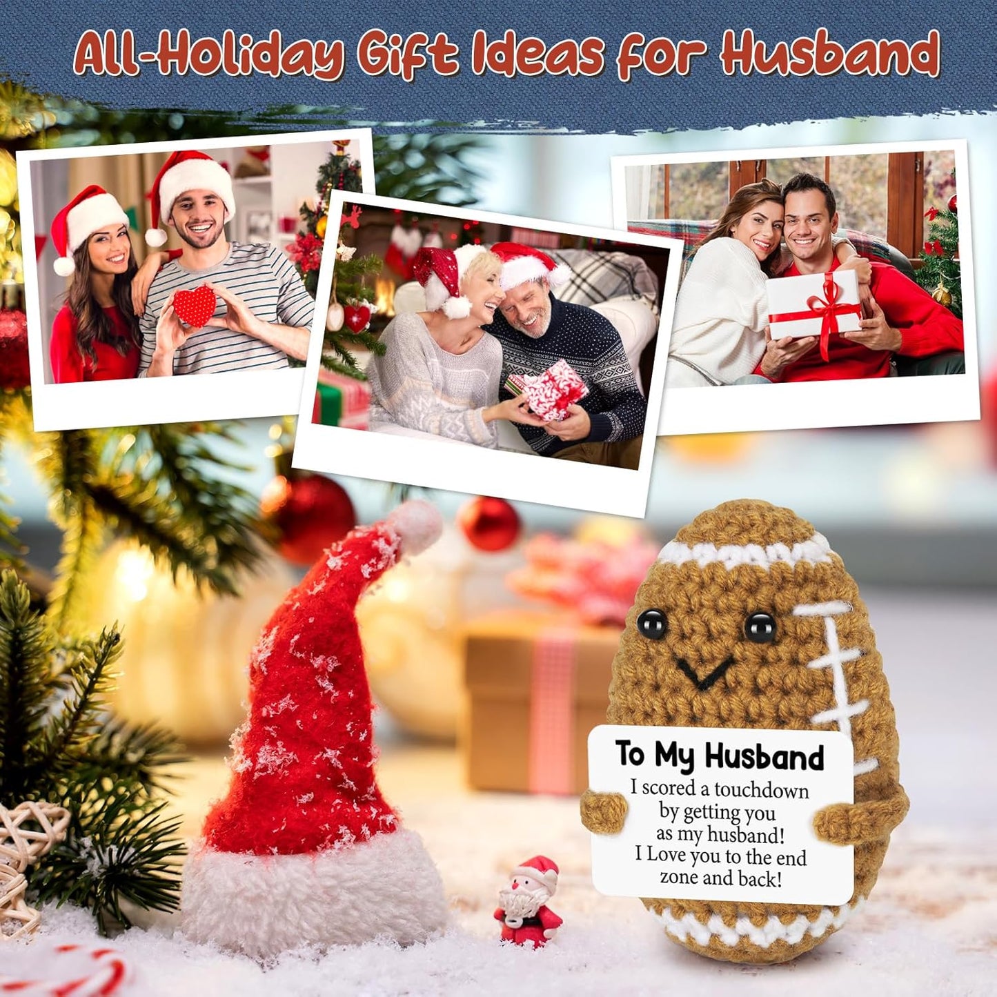 Birthday Gifts for Husband from Wife, Christmas Handmade Inspirational Crochet Football Gift for Him, Cool Wedding Anniversary Present for Husband, Cute Emotional Home Decor for Couple, Hubby, Spouse