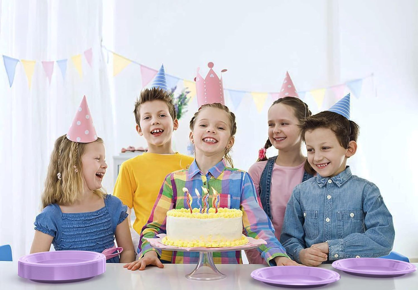 Exquisite Party Solids Lavender Plastic Plates For Party 9" Lavender Disposable Plates Heavy Duty 100 Pcs Plastic Dinnerware Sets Heavy Duty 350 GSM Disposable Dinnerware Set