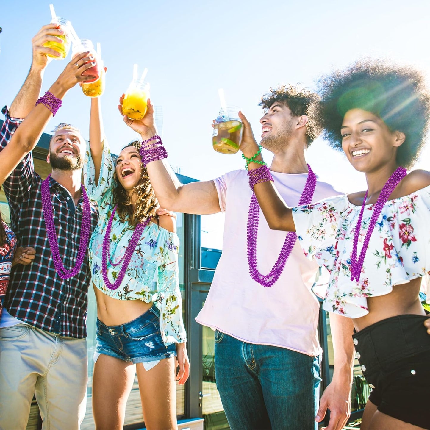 30PCS Mardi Gras Beads, Purple Beads Necklace Bulk Party Favors, 33" Necklaces Festival Parade Throw Accessories, Halloween Mardi Gras Wedding School Activities Celebrations Decorations