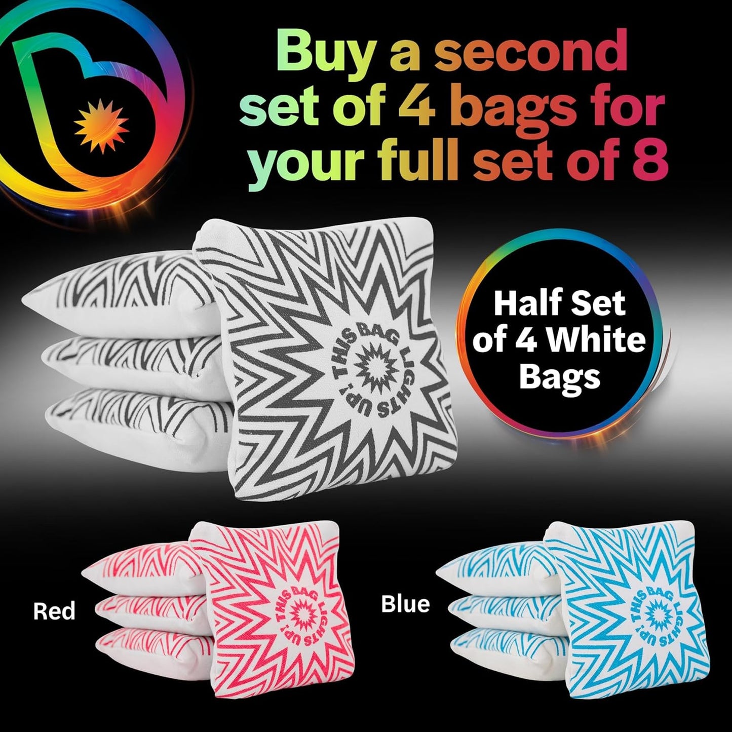 Brightz BagBrightz LED Cornhole Bags, 4-Pack - Cornhole Bean Bags That Light Up - Next Level Gameplay Experience! - 6+ Hours of Glow Time - Sold in Packs of 4 - Select Your Team Colors!