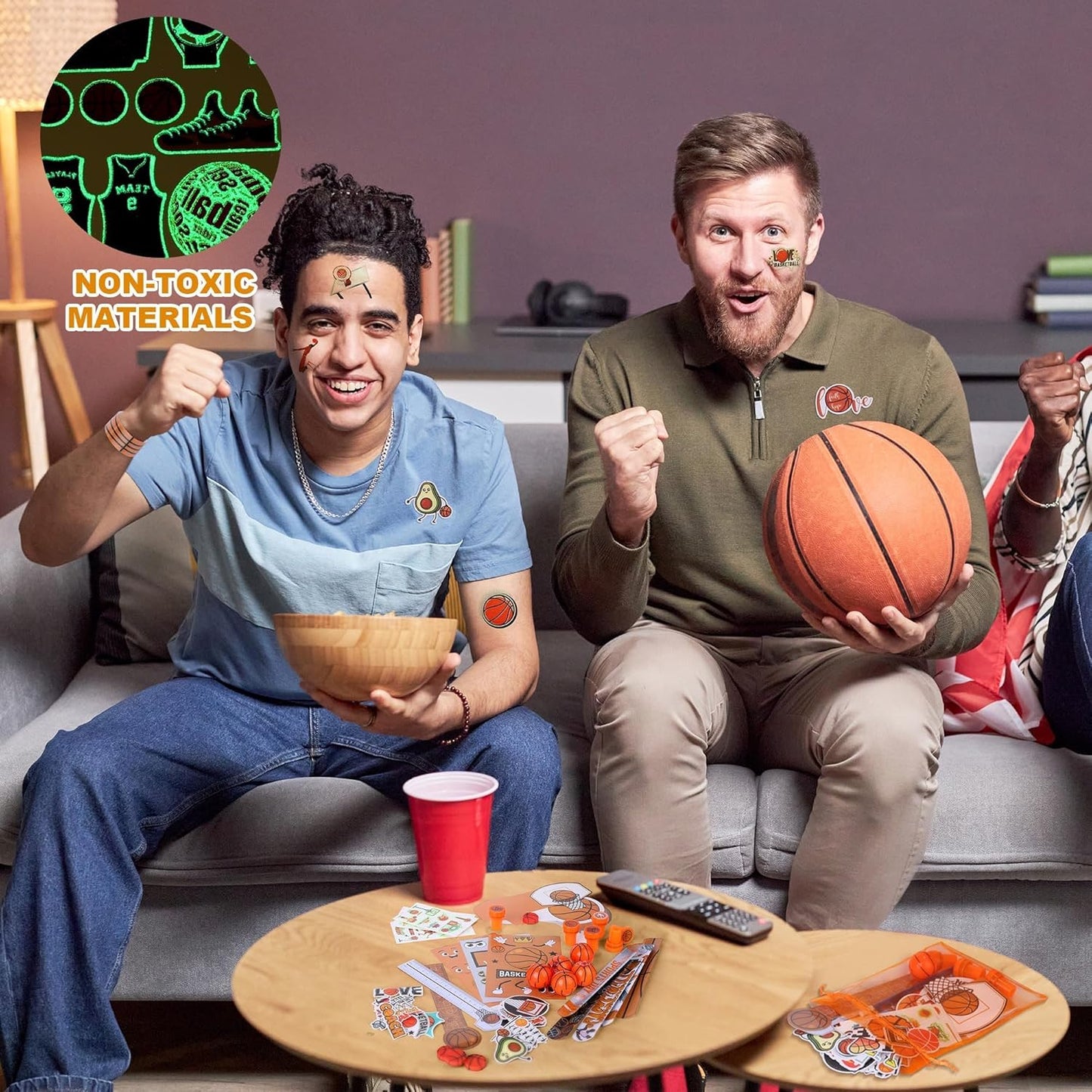 Aneco 340 Pieces Basketball Party Favor Set Basketball Goodie Bags Stuffers Mini Card Pencil Sharpener Eraser Stamp Slap Bracelet Sticker School Stationery Bulk for Party Team Game Prize Birthday Gift