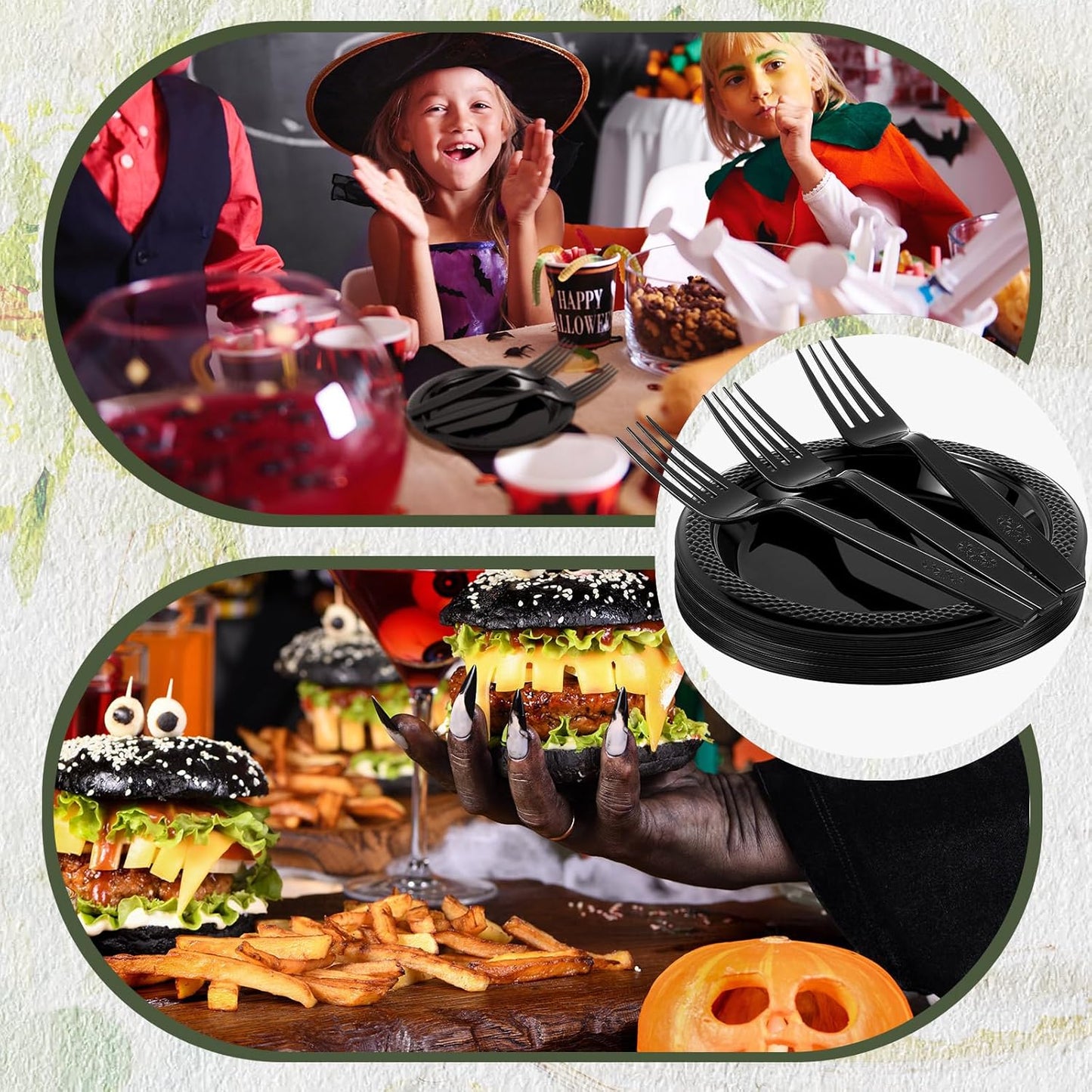 Hushee 600 Pcs 6 Inch Plastic Dessert Plates with Forks for Cake Appetizer, 300 Disposable Plates and 300 Plastic Forks for Wedding Birthday Party Event Bulk (Black)