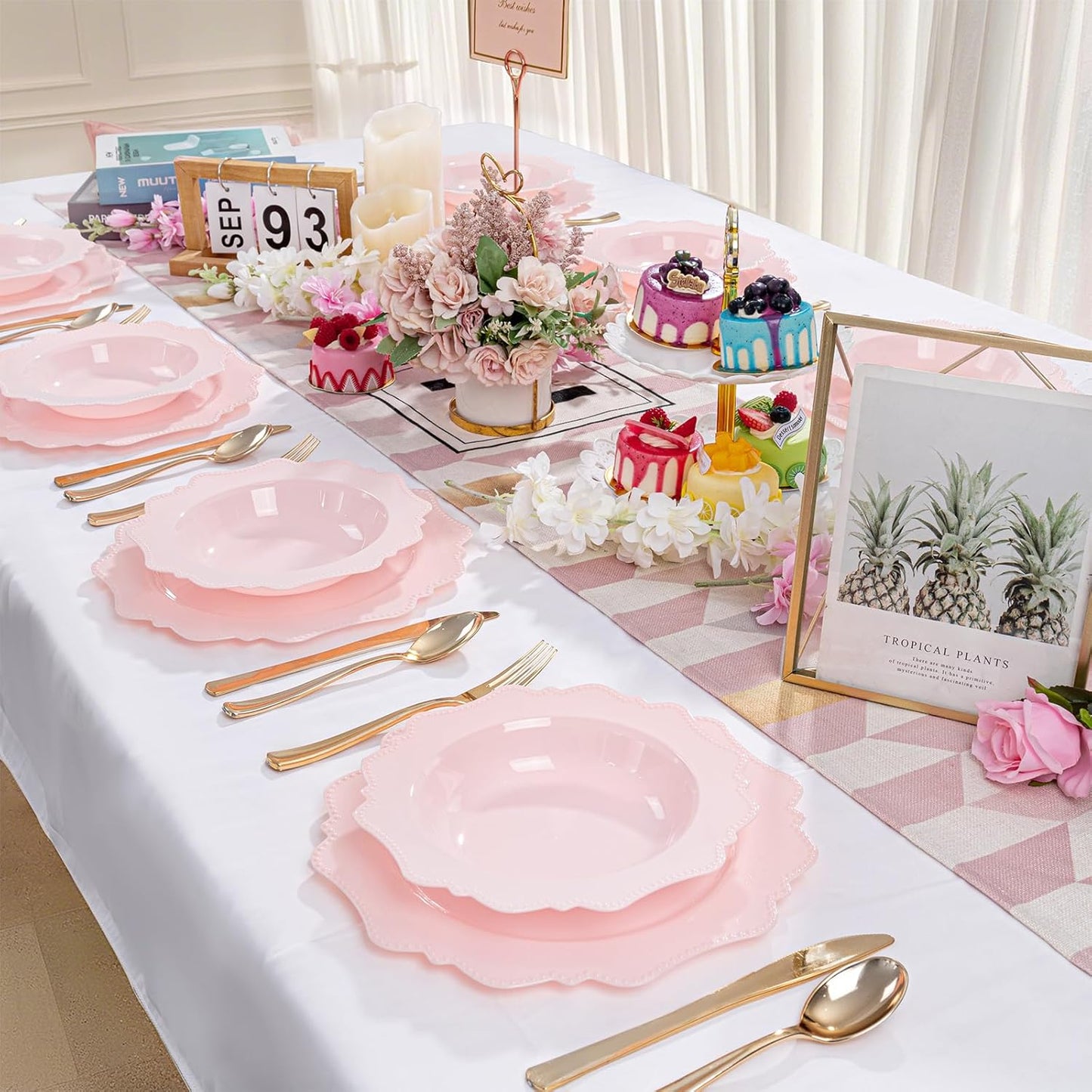 COLOSUS Pink Plastic Party Bowls (60 Pack) 12 Oz Disposable Soup/Salad Bowl, Fancy Shatterproof Dinnerware for Easter, Catering, Holidays, Weddings, and Everyday Use