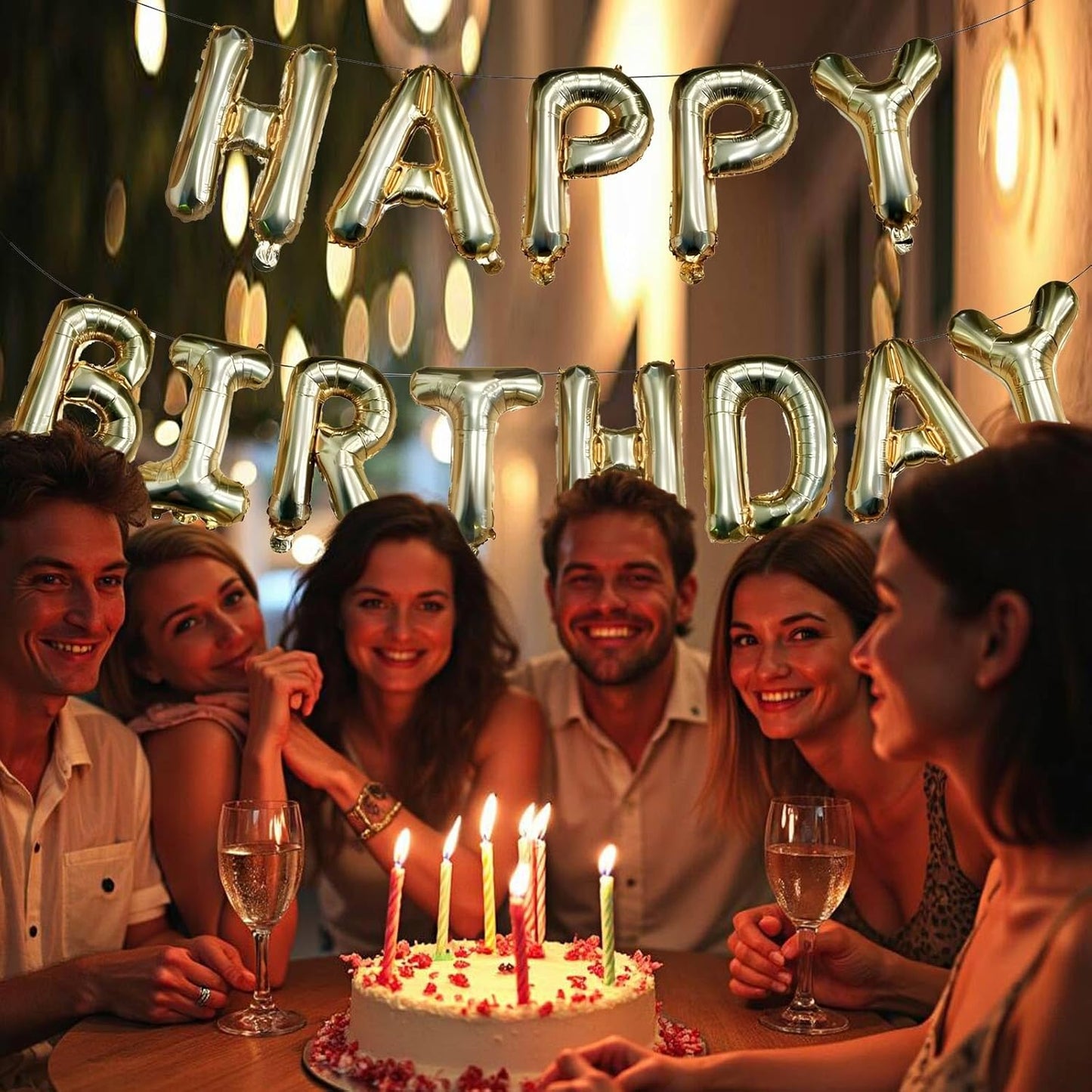 KALOR Light Gold Happy Birthday Balloons Banner, 16 Inch Mylar Foil Letters Balloon Sign for Women, Men, Boys & Girls Kids Birthday Decorations Photo Backdrop