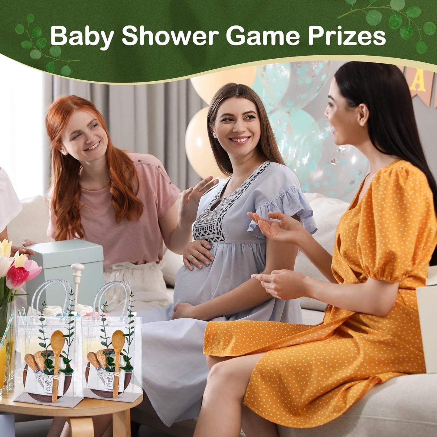 55Pcs Baby Shower Prizes for Game Winners 6 Sets Cheese Board Spoon Fork Butter Spreaders Plaid Towel Thank You Card and Gift Bags for Baby Shower Wedding Bridal Shower Favors (Round Shaped)