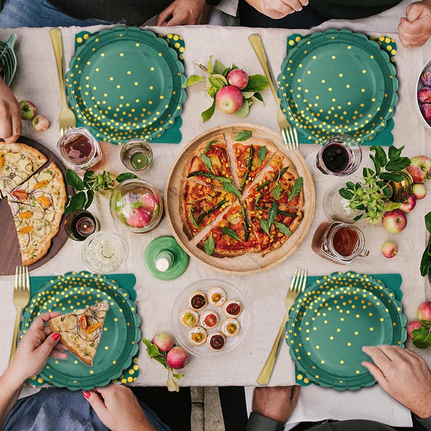 105PCS Green Plates and Napkins Party Supplies, Green and Gold Birthday Party Decorations, 7” Dessert Paper Plates for Wedding Baby Shower Graduation Decorations, Serves 35