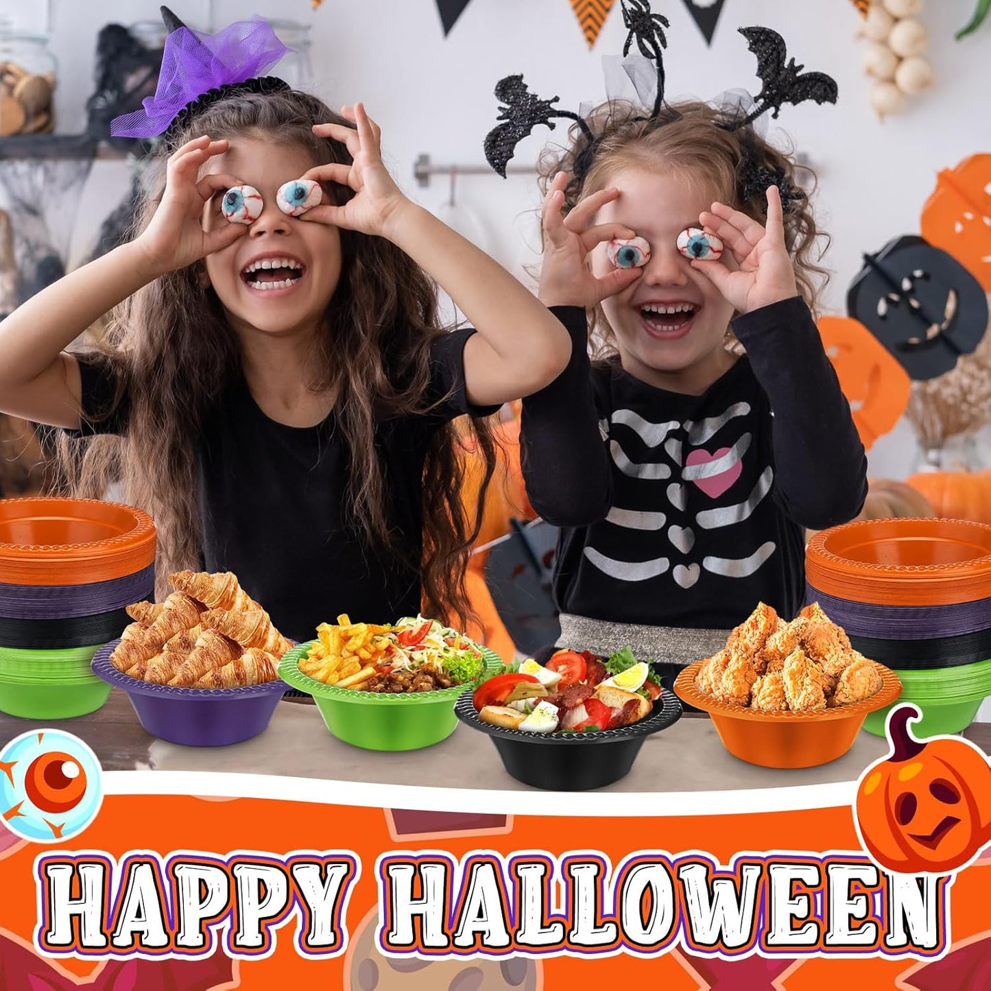 Layhit 100 Pcs Halloween Christmas Disposable Plastic Bowls 12 oz Soup Dessert Salad Bowl Candy Snack Plate Serving Supplies for Holiday Thanksgiving Fall Wedding Party Picnic