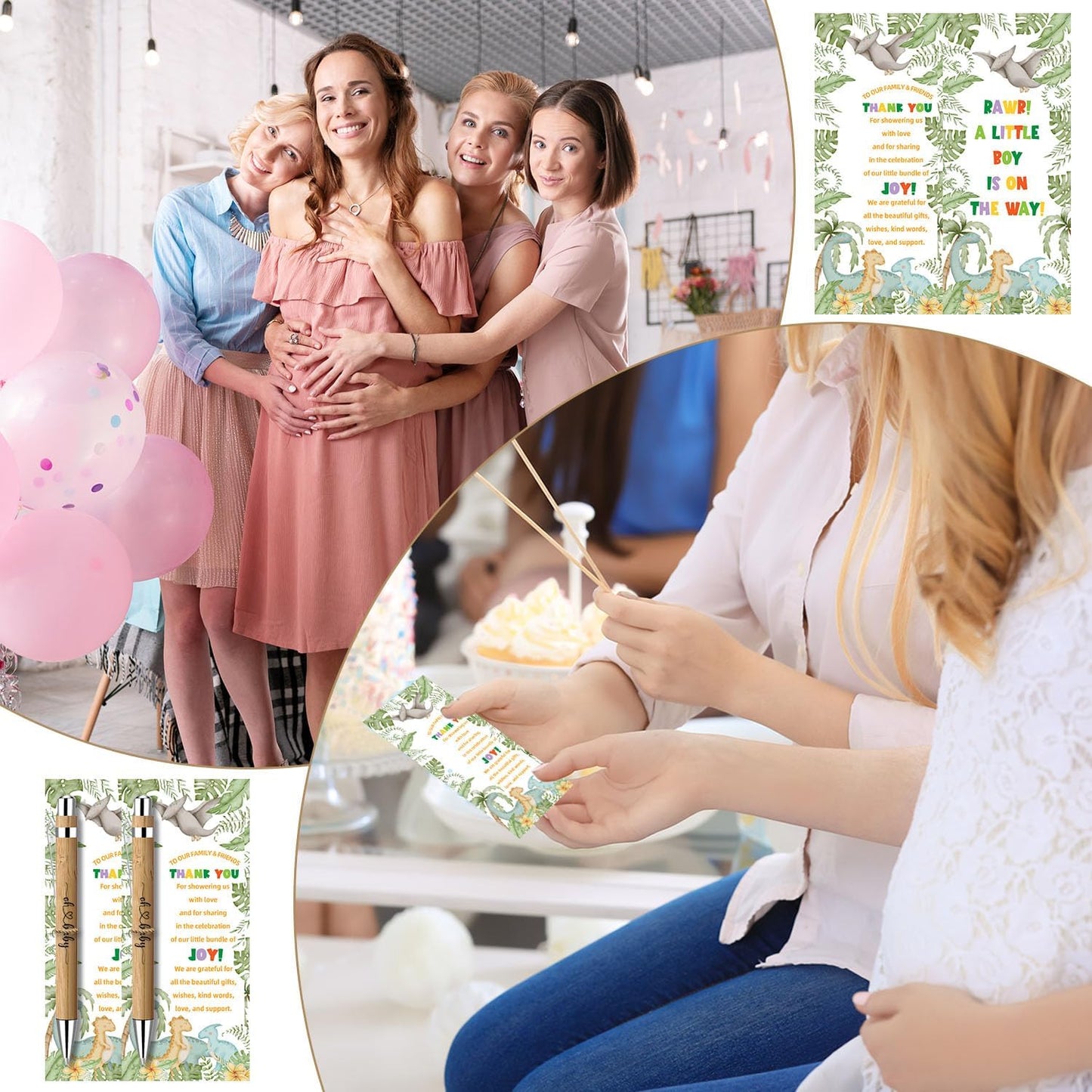 30 Pcs Baby Shower Gifts for Guests, Baby Shower Sets, Included Bamboo Pens Greeting Cards, Gender Reveal Party Supplies for Boys, Dinosaur Birthday Decorations for Games Prizes