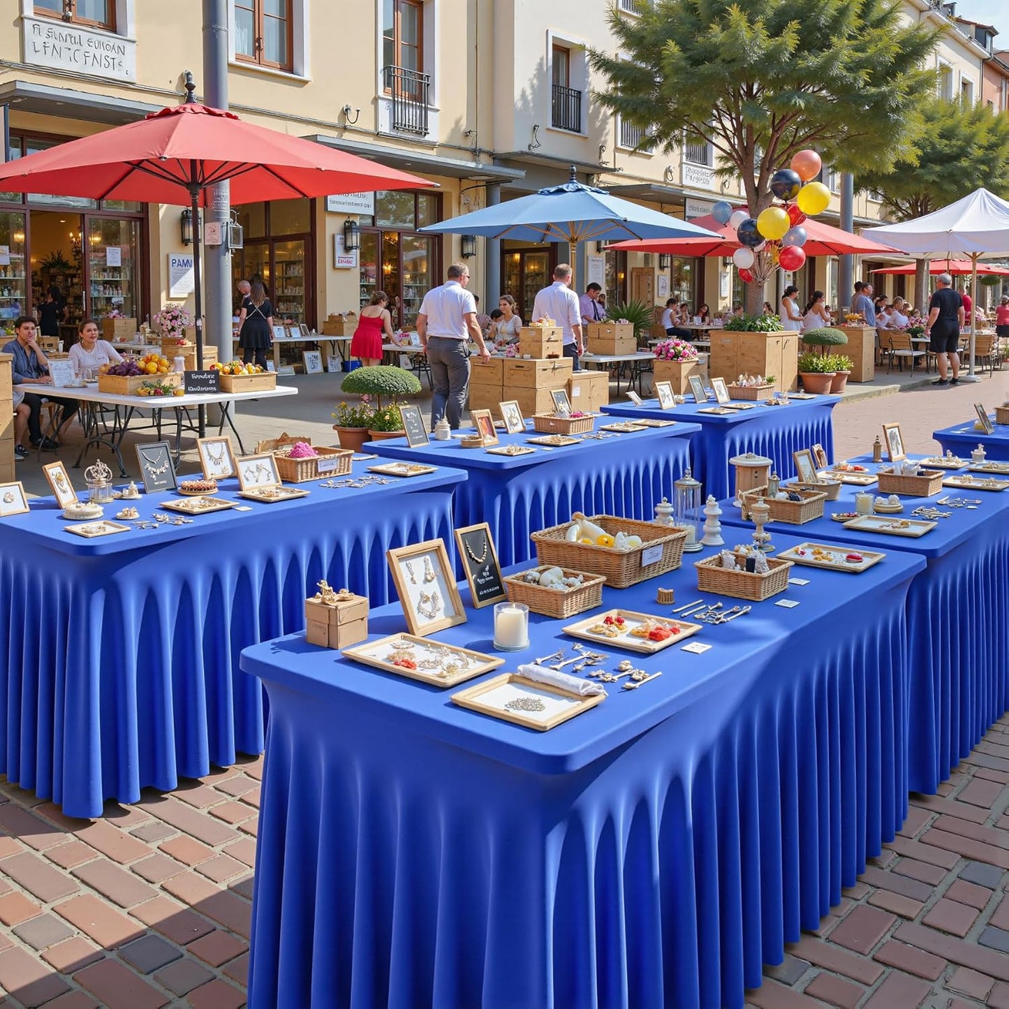2 Packs Royal Blue Table Clothes for 8 Foot Rectangle Tables, One-Piece Wrinkle Resistant Stretch Spandex Table Covers with Skirt for Event Banquet Wedding Birthday Party