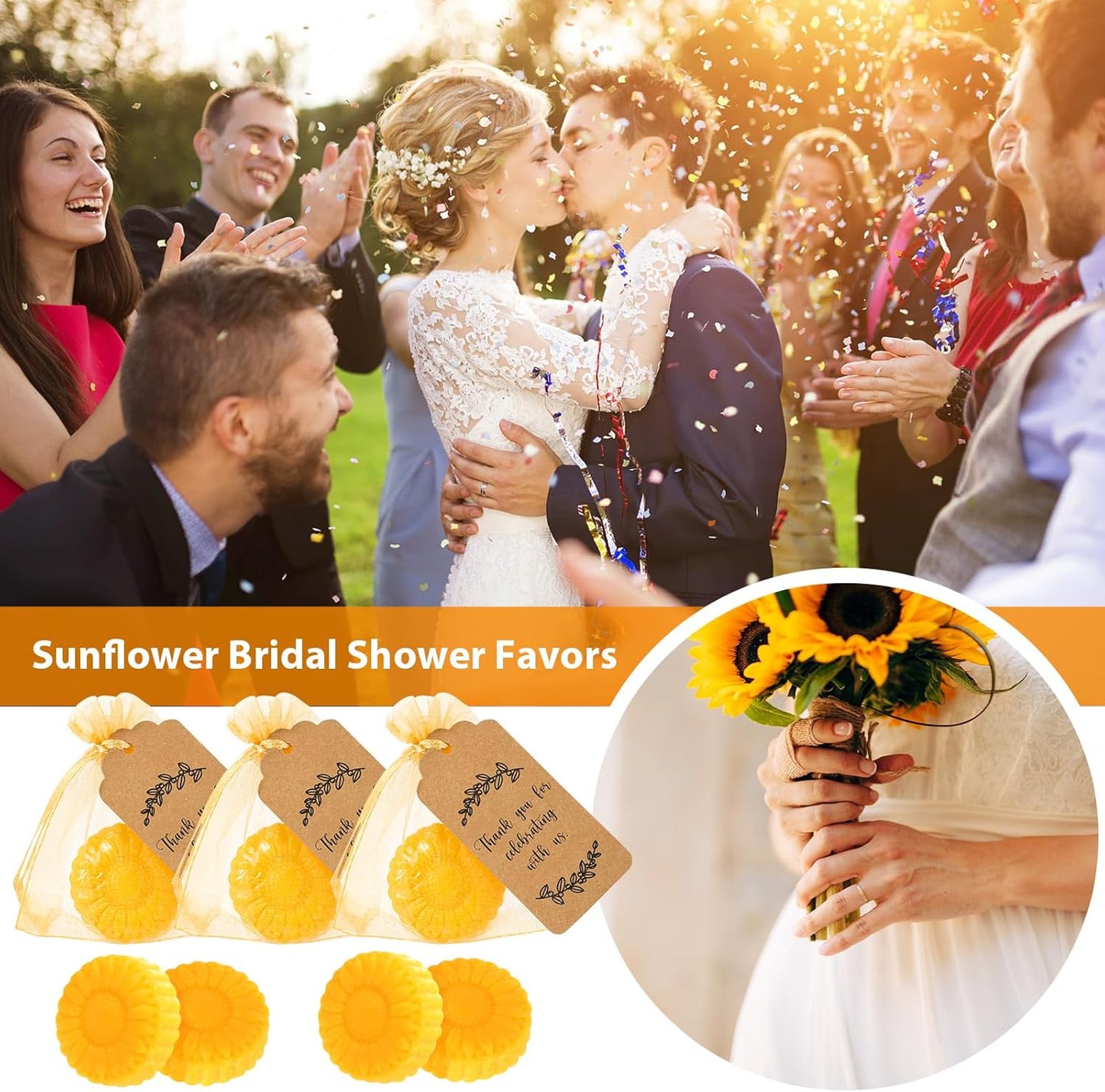 Demissle 50 Set Sunflower Soap Favors Fall Wedding Favors with Thank You Tag Gift Pouches Fall Party Supply for Adults Guests Return Gift Autumn Bridal Shower Baby Shower Decorations